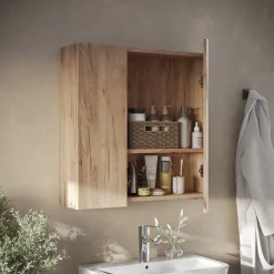 Badspiegelschrank Leopold Goldkraft Eiche 60 x 59.2 cm Mit Regalböden und 1 Spiegeltür Vicco