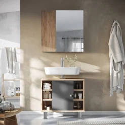 Badspiegelschrank Leopold Goldkraft Eiche 60 x 59.2 cm Mit Regalböden und 1 Spiegeltür Vicco