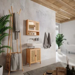 Badspiegelschrank Liora Bambus 56 x 58 cm mit Spiegel Vicco