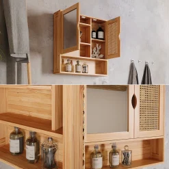 Badspiegelschrank Liora Bambus 56 x 58 cm mit Spiegel Vicco