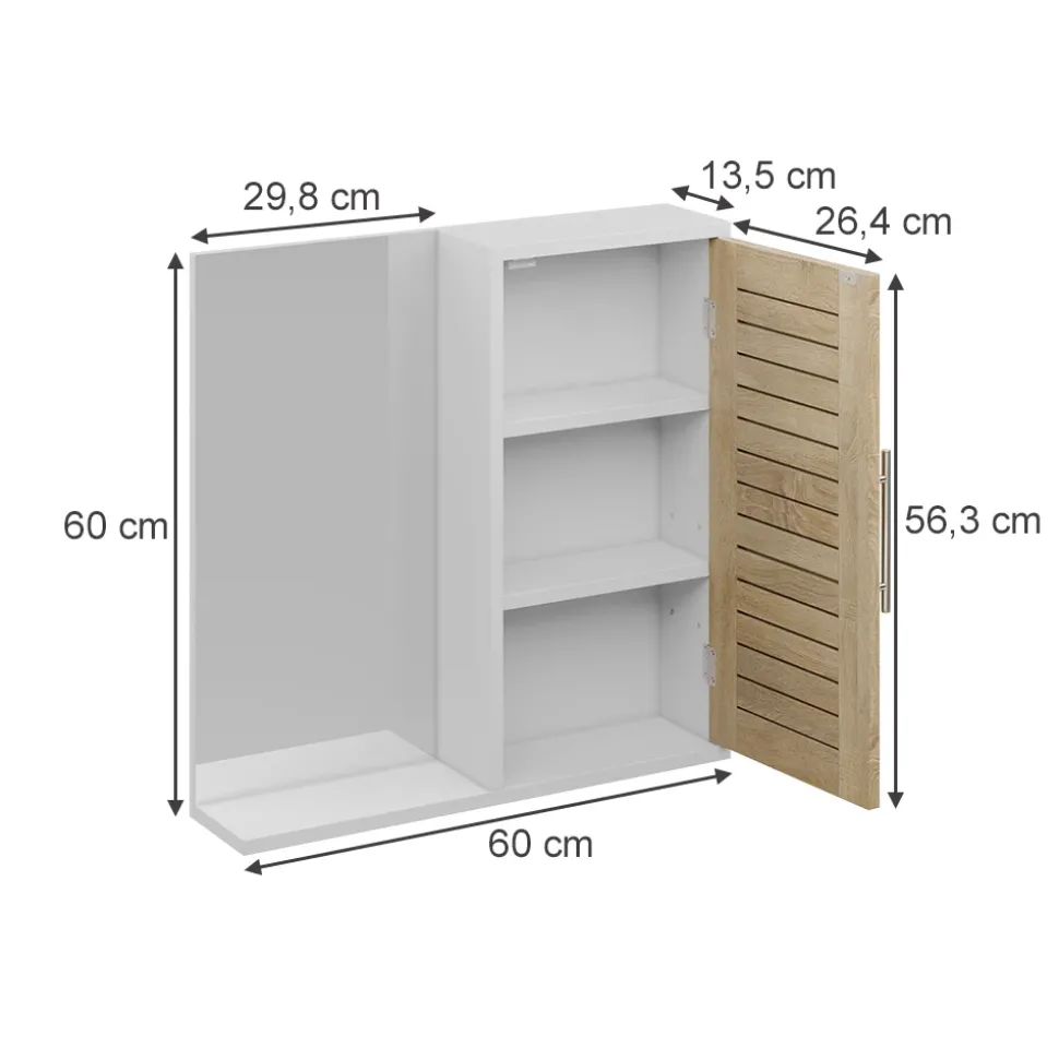Badspiegelschrank Looma Weiß/Eiche 60 x 60 cm mit 3 Fächern Vicco