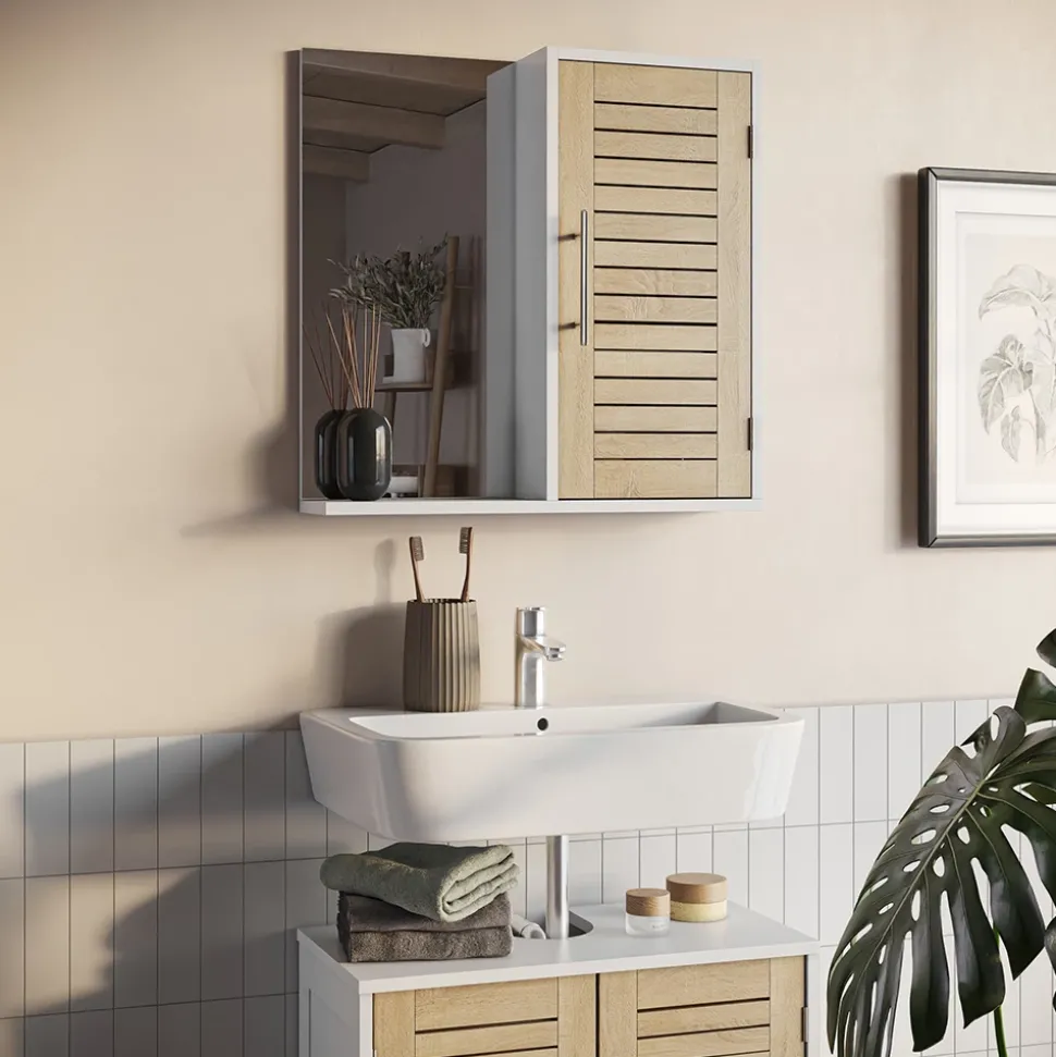 Badspiegelschrank Looma Weiß/Eiche 60 x 60 cm mit 3 Fächern Vicco