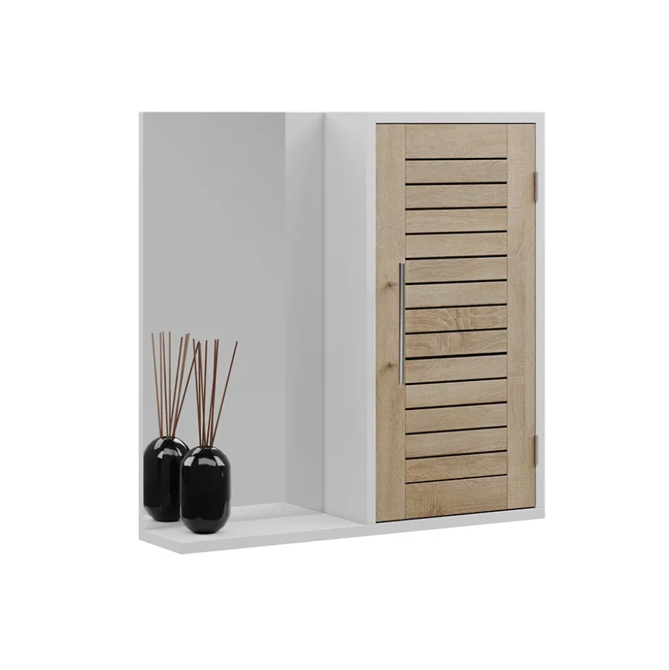 Badspiegelschrank Looma Weiß/Eiche 60 x 60 cm mit 3 Fächern Vicco