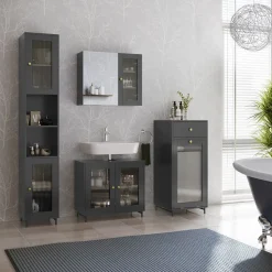 Badspiegelschrank Malte Grau 60 x 50 cm mit Spiegel Vicco