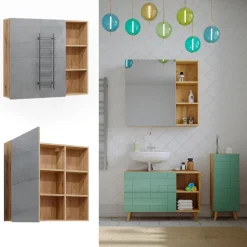 Badspiegelschrank Rudi Eiche 90 x 80.9 cm mit Tür und offenen Fächern Vicco