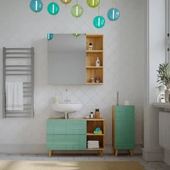 Badspiegelschrank Rudi Eiche 90 x 80.9 cm mit Tür und offenen Fächern Vicco