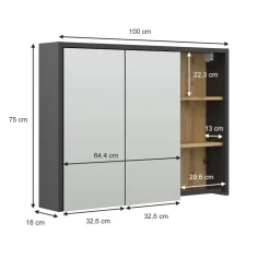 Badspiegelschrank Viola Artisan-Eiche 100 x 75 cm Vicco