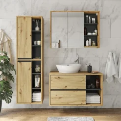 Badspiegelschrank Viola Eiche/Anthrazit 100 x 75 cm Vicco