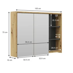 Badspiegelschrank Viola Eiche/Anthrazit 100 x 75 cm Vicco
