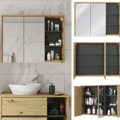 Badspiegelschrank Viola Eiche/Anthrazit 100 x 75 cm Vicco