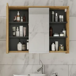 Badspiegelschrank Viola Eiche/Anthrazit 100 x 75 cm Vicco