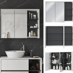 Badspiegelschrank Viola Weiß/Anthrazit 100 x 75 cm Vicco