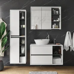 Badspiegelschrank Viola Weiß/Anthrazit 100 x 75 cm Vicco