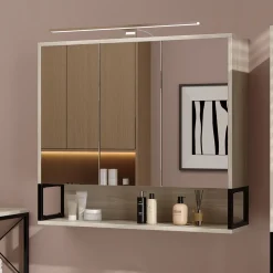 Badspiegelschrank Vionna Eiche/Schwarz 80 x 71.5 cm mit LED-Licht Vicco