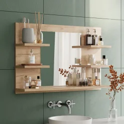 Badspiegelschrank Wilbur Goldkraft Eiche 78 x 50 cm mit Regalen Vicco