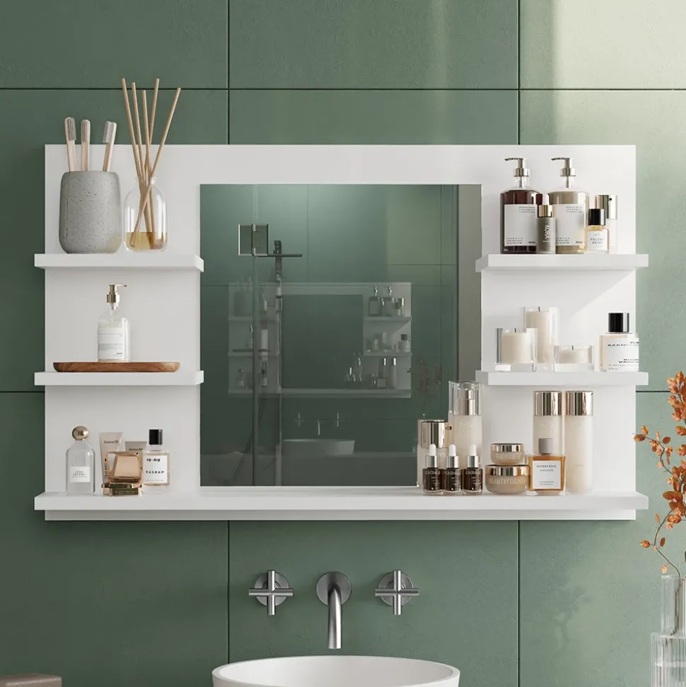 Badspiegelschrank Wilbur Weiß 78 x 50 cm mit Regalen Vicco