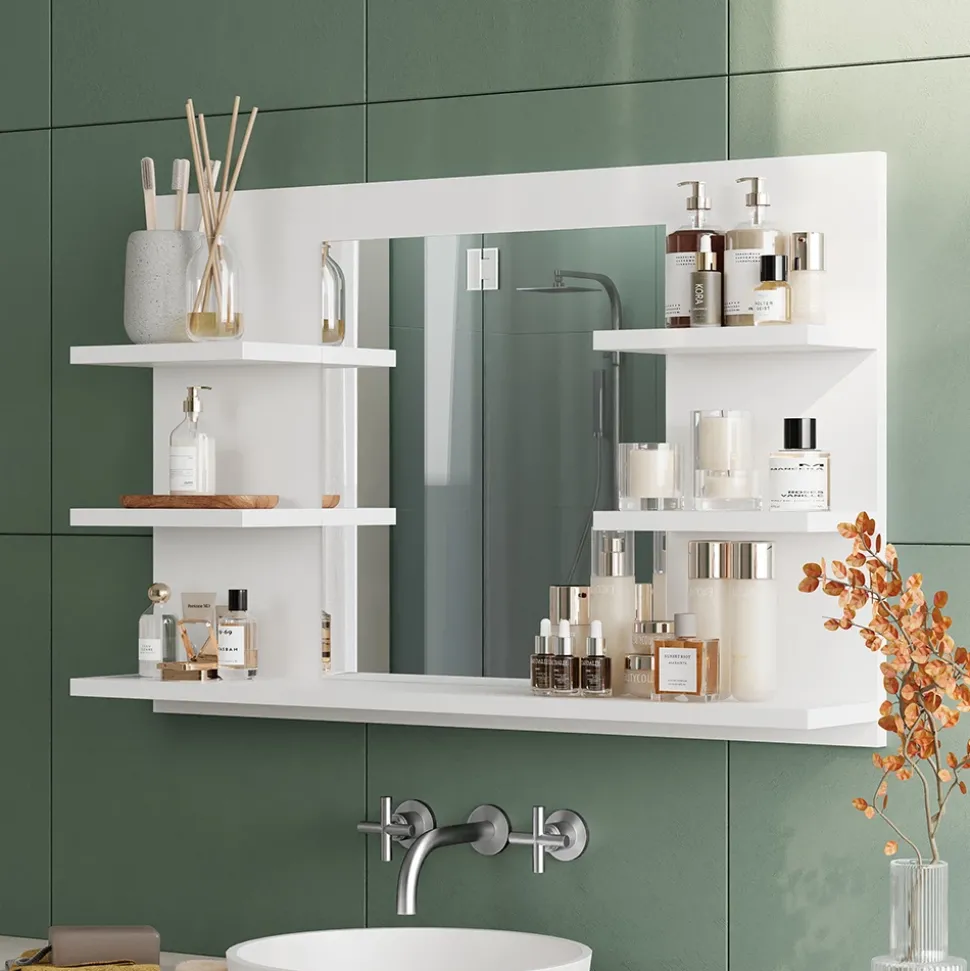 Badspiegelschrank Wilbur Weiß 78 x 50 cm mit Regalen Vicco