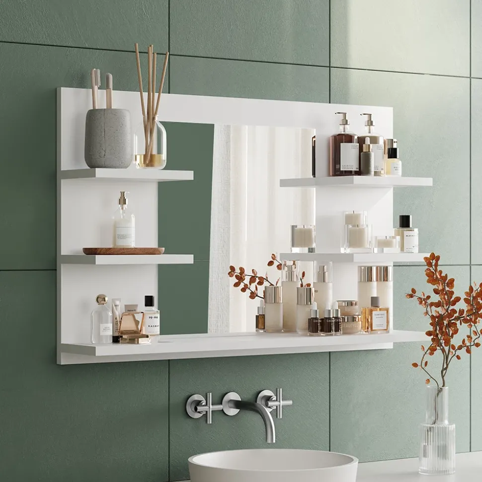 Badspiegelschrank Wilbur Weiß 78 x 50 cm mit Regalen Vicco