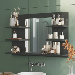 Badspiegelschrank Wilbur Anthrazit 78 x 50 cm mit Regalen Vicco