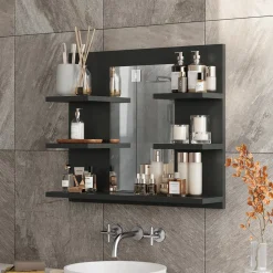 Badspiegelschrank Wilbur Anthrazit 58.8 x 50 cm mit Regalen Vicco