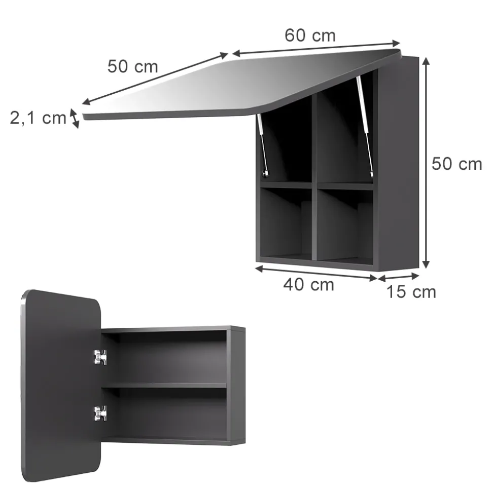 Badspiegelschrank Zino Anthrazit 60 x 50 cm mit Regalen Vicco