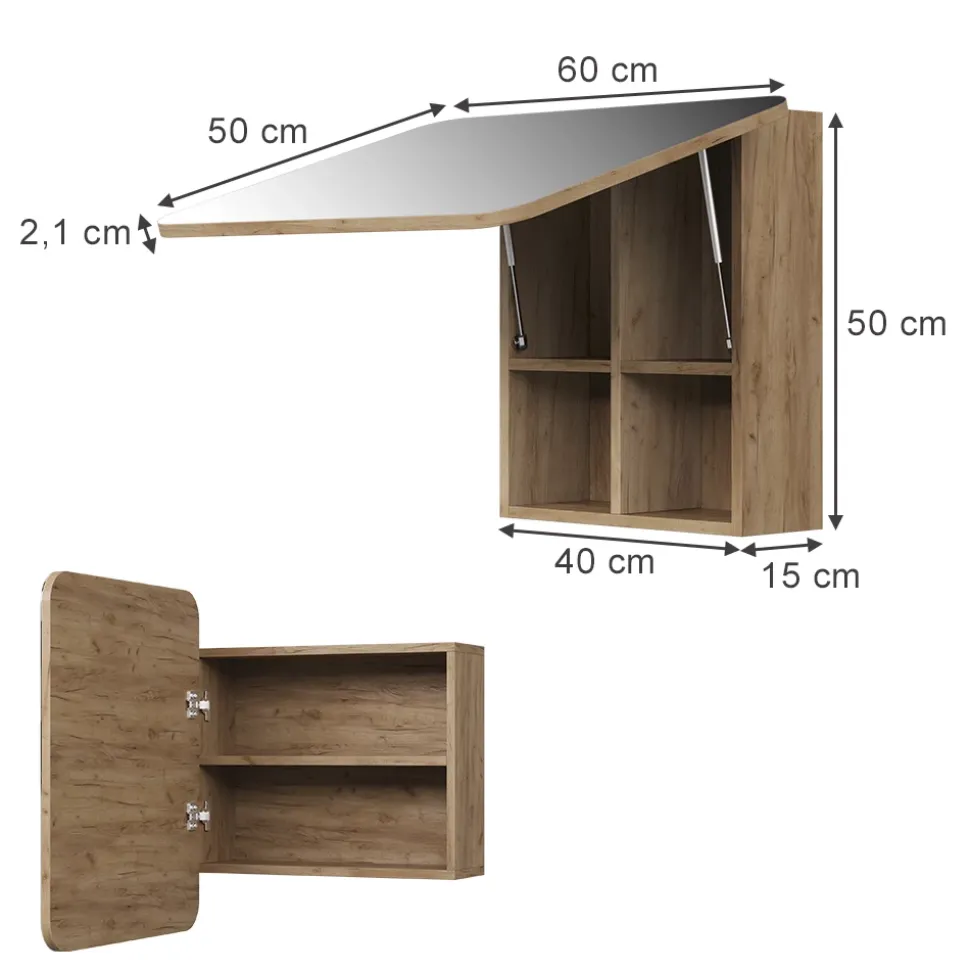 Badspiegelschrank Zino Goldkraft Eiche 60 x 50 cm mit Regalen Vicco