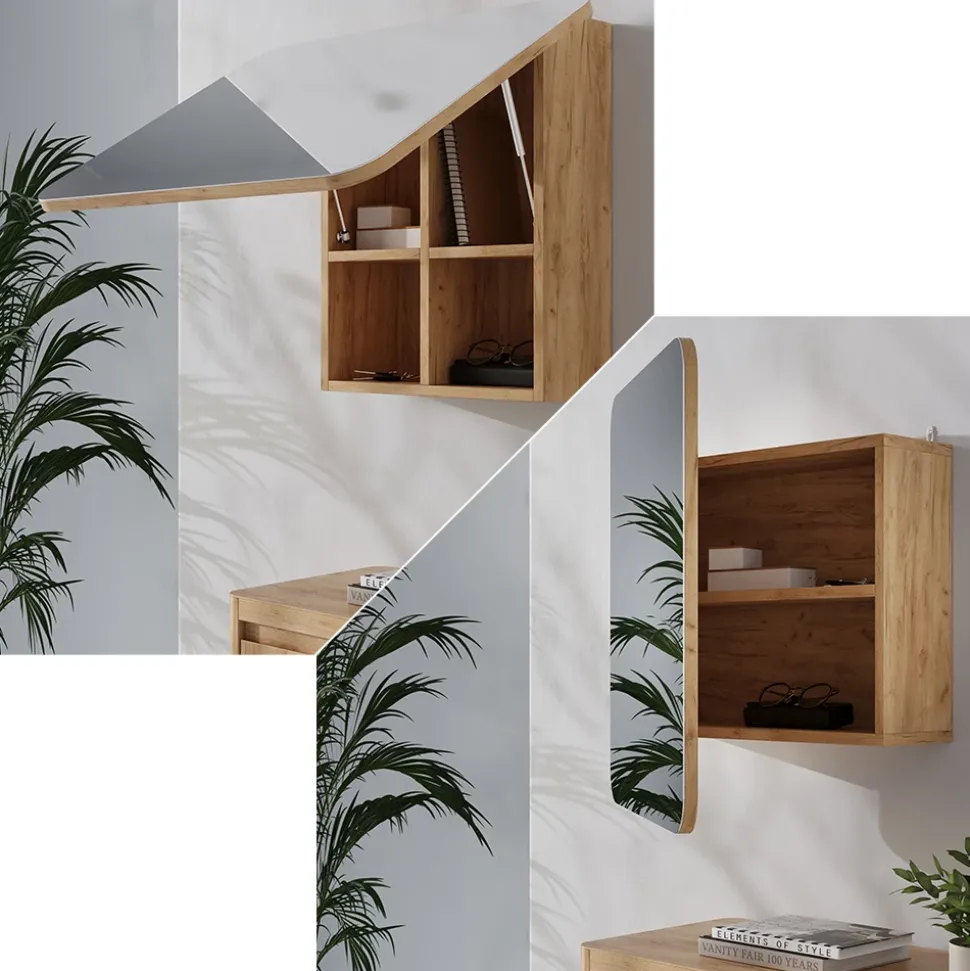 Badspiegelschrank Zino Goldkraft Eiche 60 x 50 cm mit Regalen Vicco