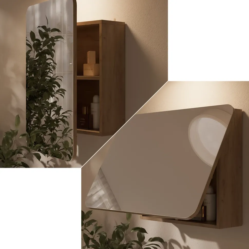 Badspiegelschrank Zino Goldkraft Eiche 70 x 50 cm mit Regalen Vicco