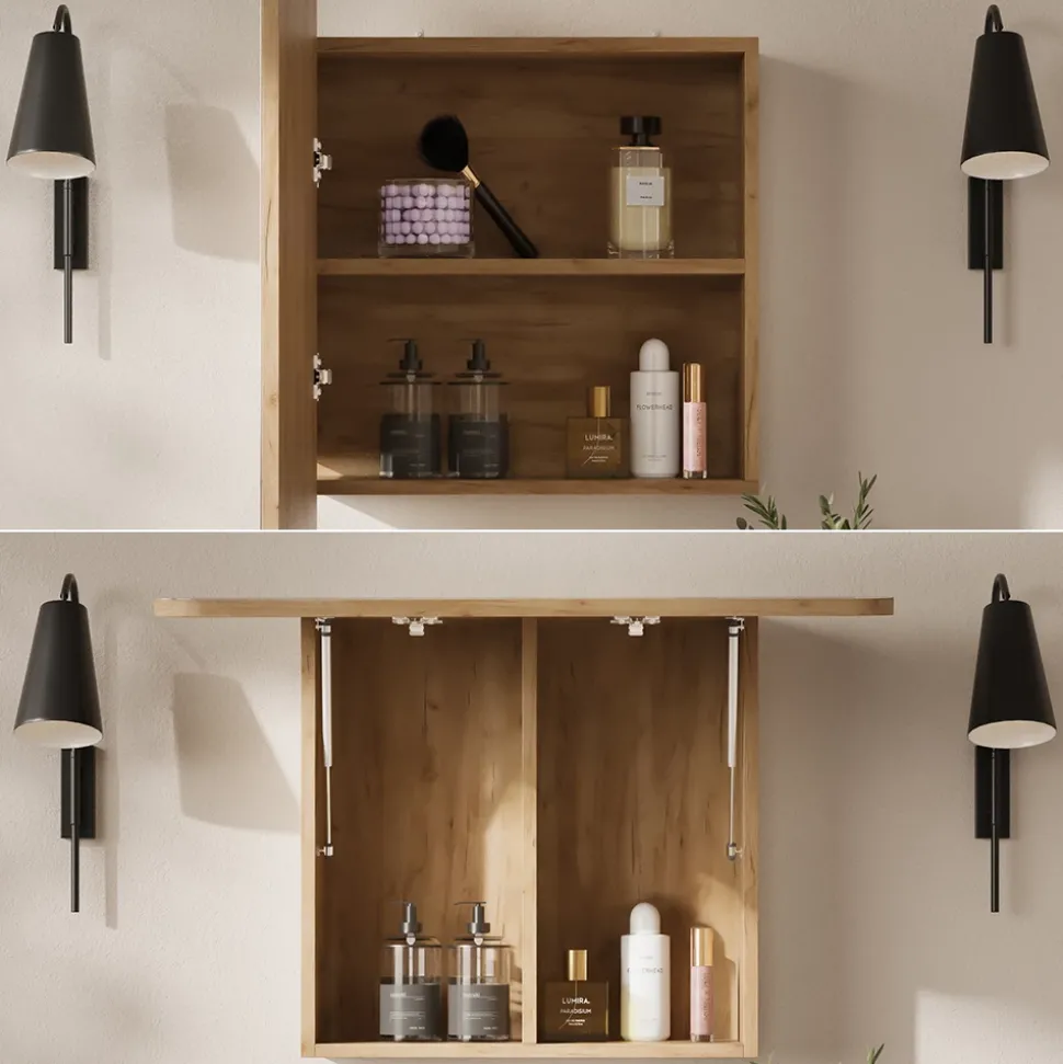 Badspiegelschrank Zino Goldkraft Eiche 70 x 50 cm mit Regalen Vicco