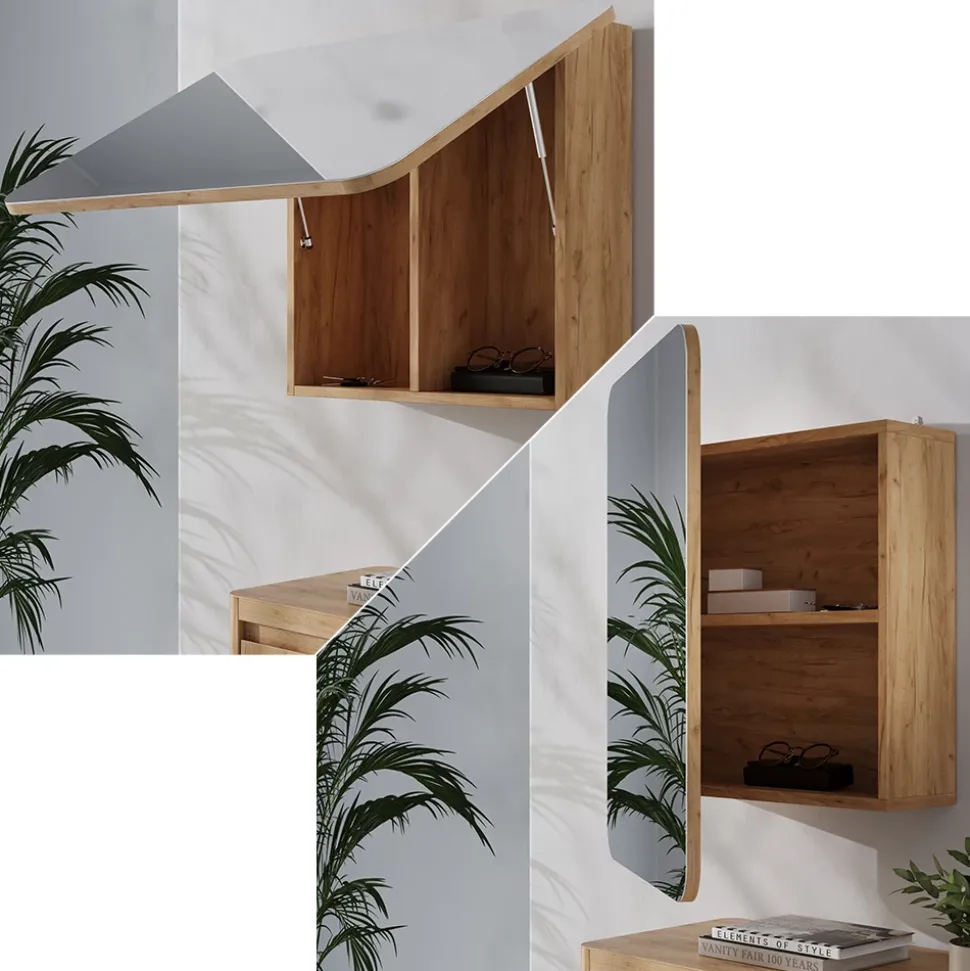 Badspiegelschrank Zino Goldkraft Eiche 70 x 50 cm mit Regalen Vicco