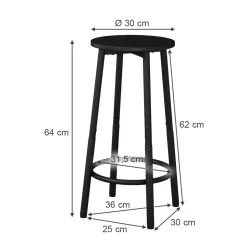 Barhocker Edmonton Schwarz 31.5 x 64 cm 2 Teile Vicco