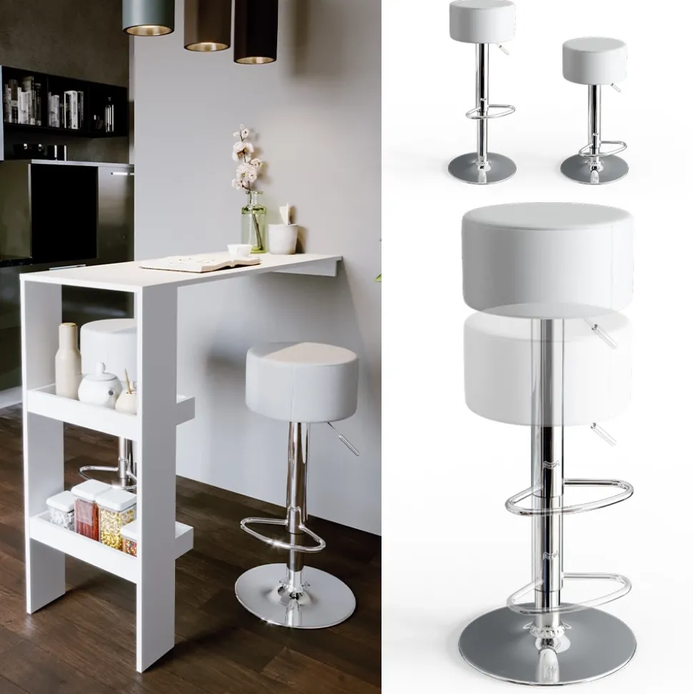 Barhocker 2er Set Weiß 33 x 92 cm 2 Teilig Vicco