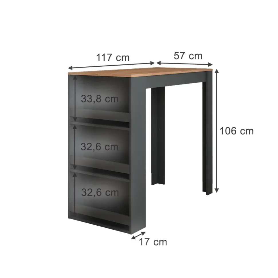 Bartisch Repose Goldkraft Eiche/Anthrazit 57 x 117 cm Vicco