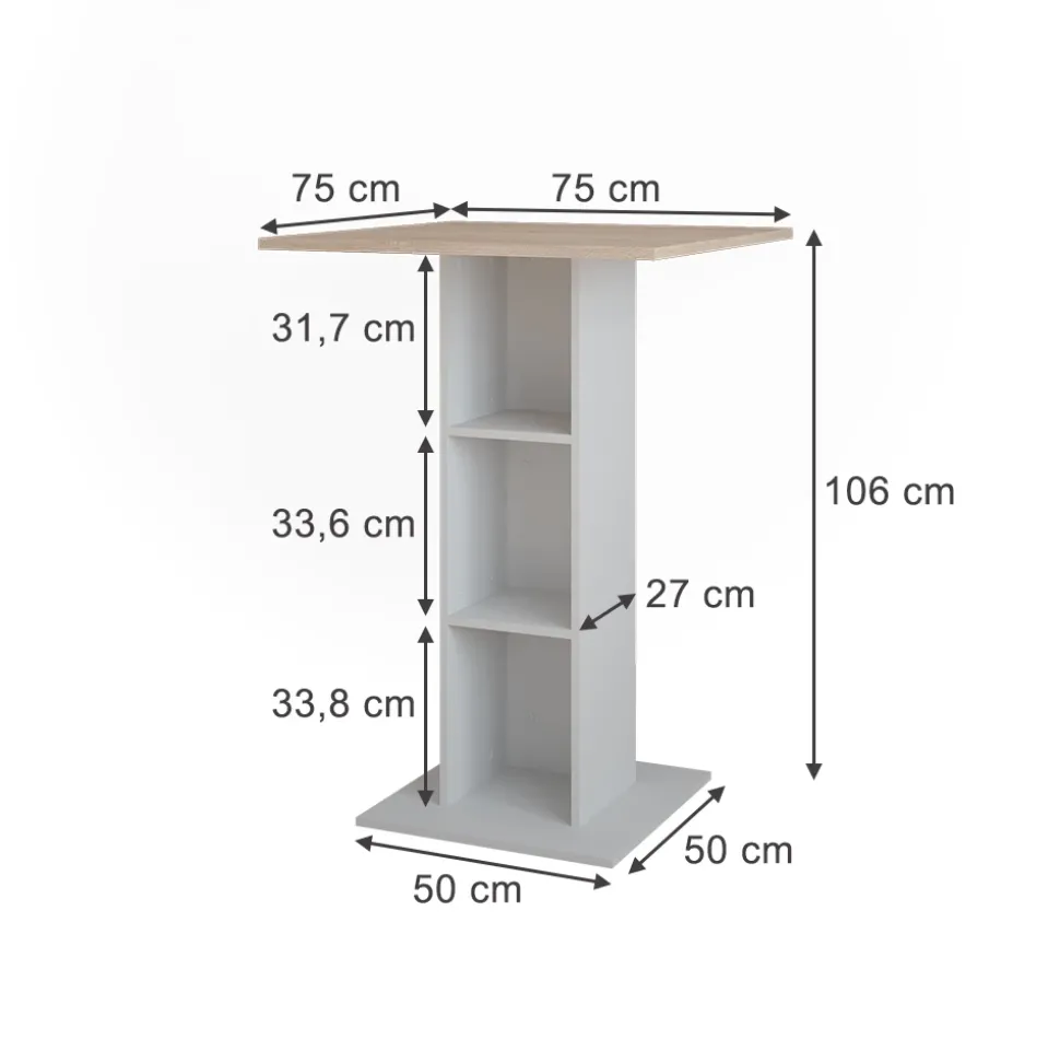 Bartisch Repose Weiß/Sonoma 75 x 75 cm Vicco