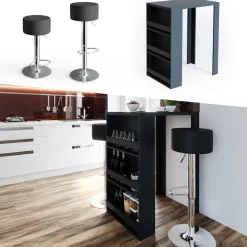 Bartisch-Set Anthrazit 57 x 80 cm mit 2 Barhockern Vicco