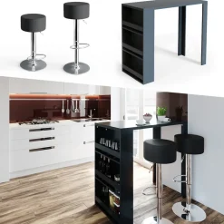 Bartisch-Set Anthrazit 57 x 117 cm mit 2 Barhockern Vicco