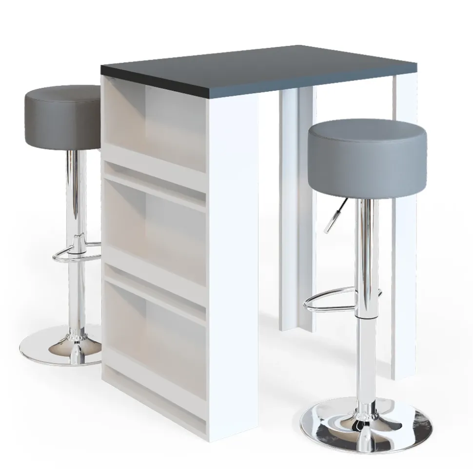 Bartisch-Set Anthrazit/Weiß 57 x 80 cm mit 2 Barhockern Vicco
