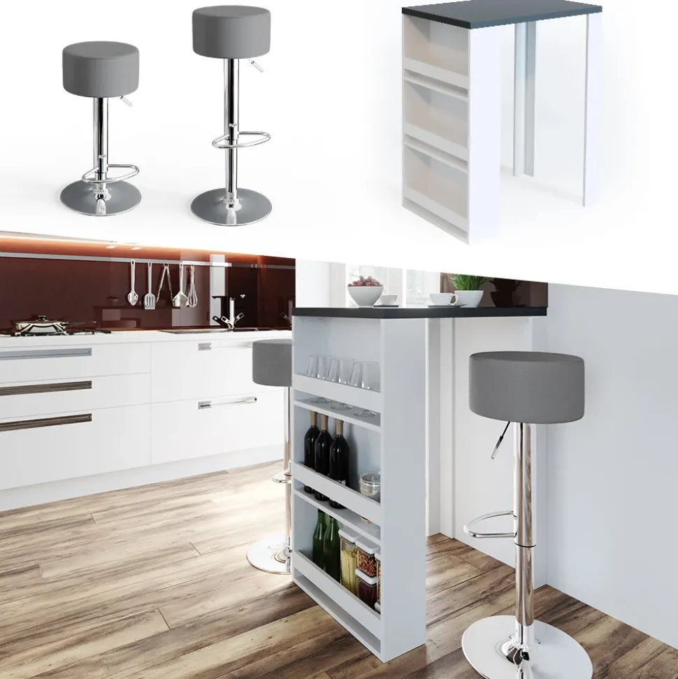 Bartisch-Set Anthrazit/Weiß 57 x 80 cm mit 2 Barhockern Vicco