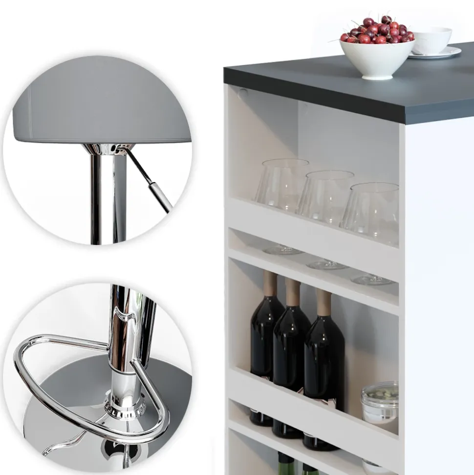 Bartisch-Set Anthrazit/Weiß 57 x 80 cm mit 2 Barhockern Vicco