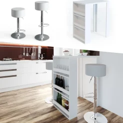Bartisch-Set Weiß 57 x 80 cm mit 2 Barhockern Vicco