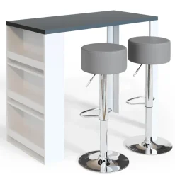 Bartisch-Set Weiß/Grau 57 x 117 cm mit 2 Barhockern Vicco