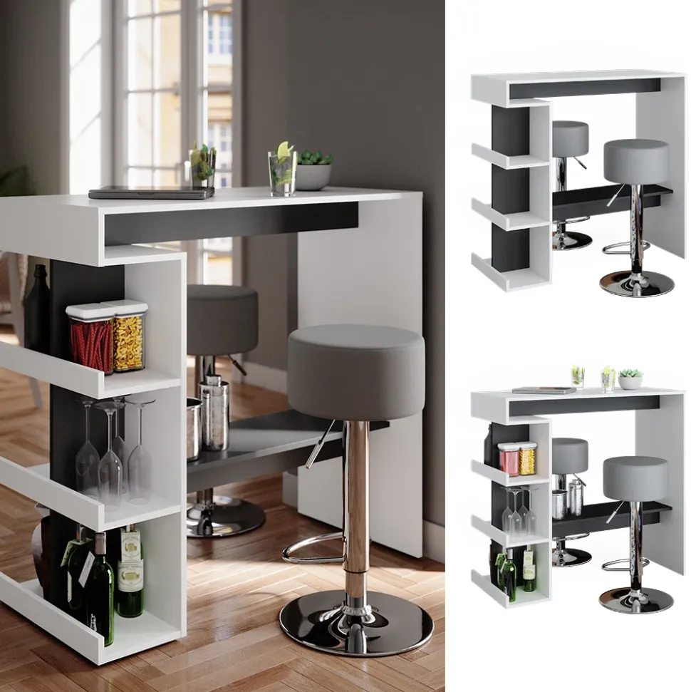 Bartisch-Set Dana Weiß 108 x 50 cm mit 2 Barhockern Vicco