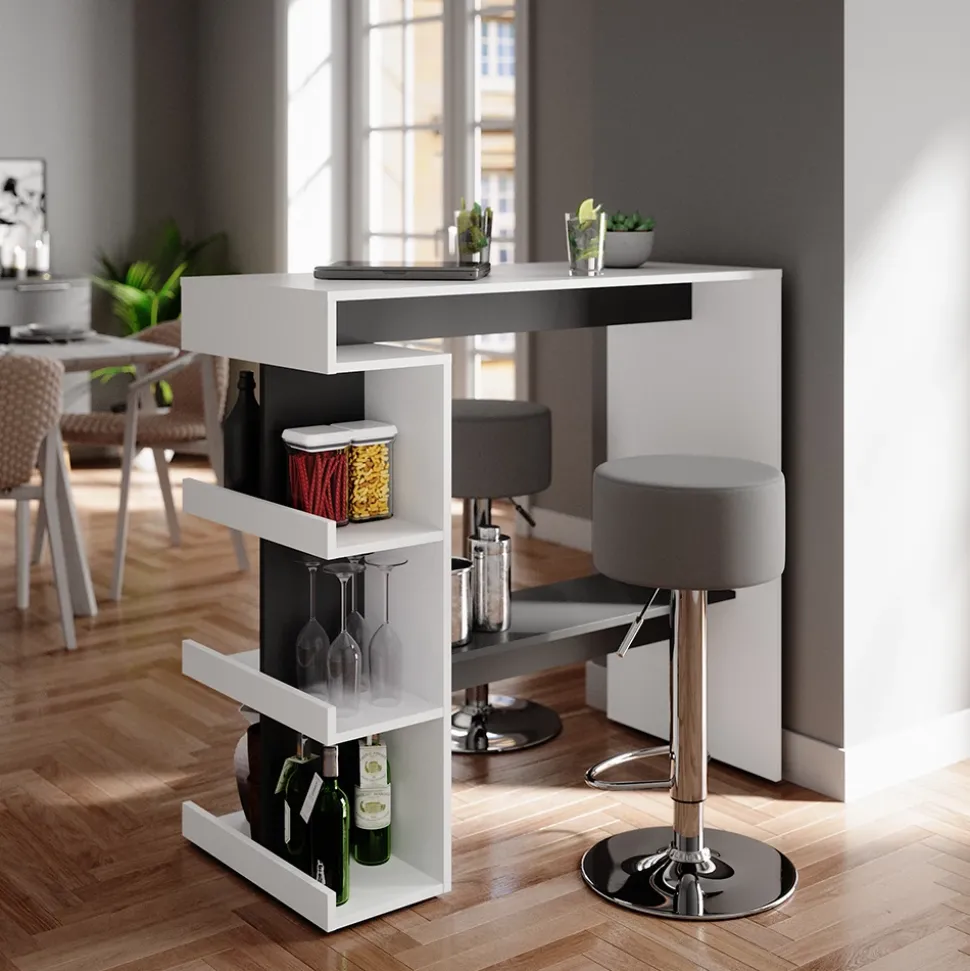 Bartisch-Set Dana Weiß 108 x 50 cm mit 2 Barhockern Vicco