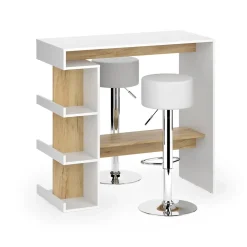 Bartisch-Set Dana Weiß/Goldkraft Eiche 108 x 50 cm mit 2 Barhockern Vicco