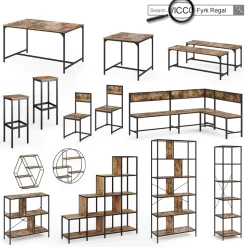Bartisch-Set Fyrk Antikholz 120 x 50 cm mit Regalen und 2 Barhockern Vicco