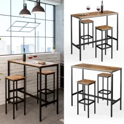 Bartisch-Set Fyrk Antikholz 120 x 50 cm mit 2 Barhockern Vicco