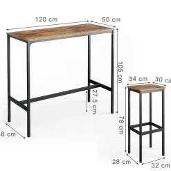 Bartisch-Set Fyrk Antikholz 120 x 50 cm mit 2 Barhockern Vicco