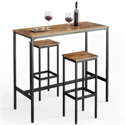 Bartisch-Set Fyrk Antikholz 120 x 50 cm mit 2 Barhockern Vicco