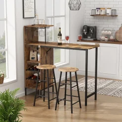 Bartisch-Set Fyrk Schwarz/Eiche rustikal 121.5 x 40 cm mit 2 Hocker Vicco