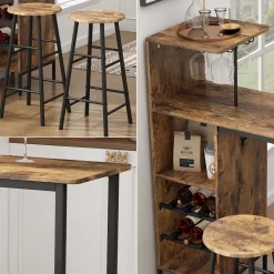 Bartisch-Set Fyrk Schwarz/Eiche rustikal 121.5 x 40 cm mit 2 Hocker Vicco